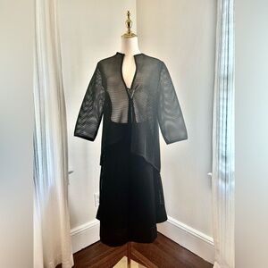 Black Mesh Open-Front Cardigan and Skirt